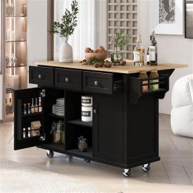 Kitchen Cart With Rubber Wood Flip Top (Color: Black)